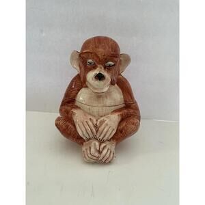 VTG 1980s Horchow Italian Pottery Kitschy Monkey Ceramic Cookie Jar 8"